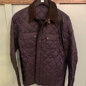 Barbour Tinford Quilted Jacket Navy with Dark Brown Collar